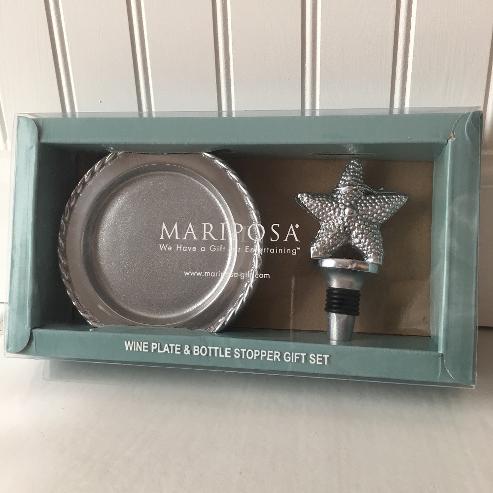 Mariposa Wine Bottle Stopper & Swizzle Wine Plate Gift Set